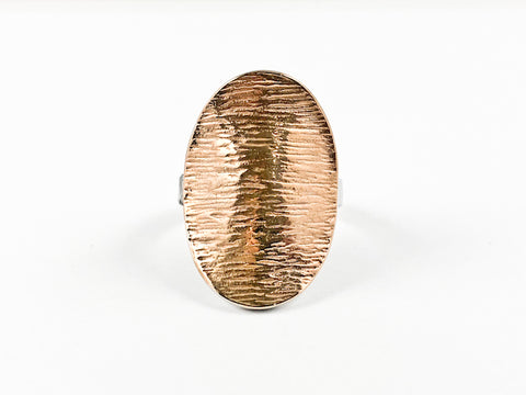 Unique Oval Shape Textured Pink Gold Tone Steel Ring