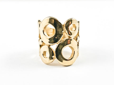 Modern Unique Circle Pattern Yellow Gold Design Steel Ring