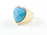 Modern Large Heart Shape Center Turquoise Stone Yellow Gold Steel Ring