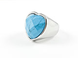 Modern Large Heart Shape Center Turquoise Stone Steel Ring