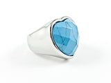 Modern Large Heart Shape Center Turquoise Stone Steel Ring