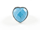 Modern Large Heart Shape Center Turquoise Stone Steel Ring