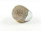 Large Round Dome Shape With Spike Gold Tone Beads Steel Ring