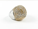 Large Round Dome Shape With Spike Gold Tone Beads Steel Ring