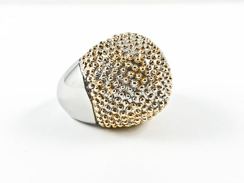 Large Round Dome Shape With Spike Gold Tone Beads Steel Ring