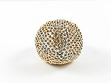 Large Round Dome Shape With Spike Gold Tone Beads Steel Ring