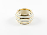 Modern Elegant Multi Row White Enamel Gold Tone Metallic Pattern Eternity Steel Ring