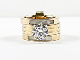 Elegant Engagement Style Stackable Connected Set Mother Of Pearl CZ Steel Ring