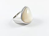Modern Large Unique Shape Mother Of Pearl Center Stone Steel Ring