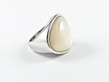 Modern Large Unique Shape Mother Of Pearl Center Stone Steel Ring