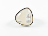 Modern Large Unique Shape Mother Of Pearl Center Stone Steel Ring