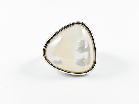 Modern Large Unique Shape Mother Of Pearl Center Stone Steel Ring