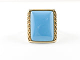 Fun Large Rectangular Shape Turquoise Color Center Stone Two Tone Brass Ring