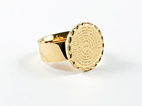 Round Religious Spanish Padre Nuestro Prayer Gold Tone Steel Ring