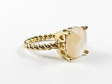 Elegant Prong Setting Square Cut Single Mother Of Pearl Textured Band Steel Ring
