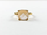 Elegant Prong Setting Square Cut Single Mother Of Pearl Textured Band Steel Ring
