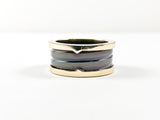 Elegant Dainty Black Enamel Wheel Design Steel Ring