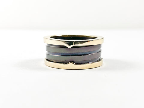 Elegant Dainty Black Enamel Wheel Design Steel Ring