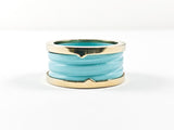 Elegant Dainty Turquoise Enamel Wheel Design Steel Ring