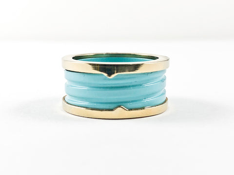 Elegant Dainty Turquoise Enamel Wheel Design Steel Ring