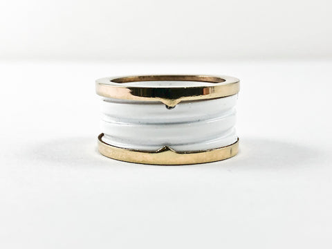 Elegant Dainty White Enamel Wheel Design Steel Ring
