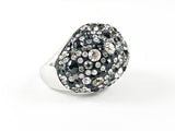Stylish Mix Crystal Collage Unique Design Black Color Stones Steel Ring
