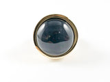 Elegant Round Shape Half Round Dark Navy Center Gold Tone Steel Ring