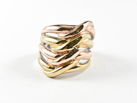 Modern Two Tone Intertwined Steel Ring