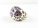 Beautiful Dome Shape Purple Color Unique Gold Tone Circular Design Pattern Steel Ring