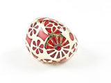 Beautiful Dome Shape Red Color Unique Gold Tone Circular Design Pattern Steel Ring