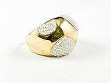 Unique Dome Shape With Micro Pearl Heart Forms Design Gold Tone Steel Ring
