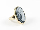 Vintage Cameo Portrait Lady Gold Tone Steel Ring