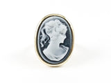 Vintage Cameo Portrait Lady Gold Tone Steel Ring