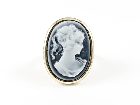 Vintage Cameo Portrait Lady Gold Tone Steel Ring