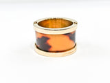 Modern Middle Tortoise Shell Stone Eternity Gold Tone Steel Ring