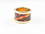 Modern Middle Tortoise Shell Stone Eternity Gold Tone Steel Ring