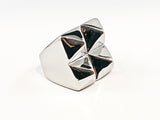 Modern Four Piece Shiny Metallic Spike Design Silver Tone Steel Ring