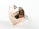 Modern Large Hammered Style Heart Design Two Tone Steel Ring