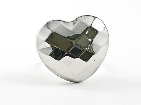Modern Large Hammered Style Heart Design Steel Ring