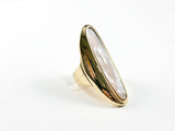 Elegant Long Shape With Center Mother Of Pearl Stone Gold Tone Steel Ring