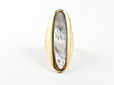 Elegant Long Shape With Center Mother Of Pearl Stone Gold Tone Steel Ring