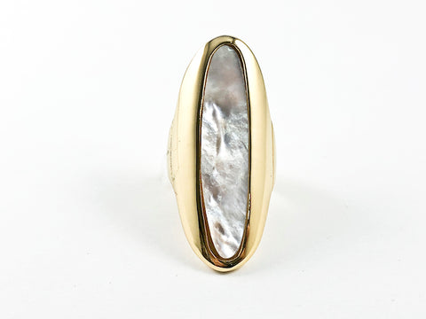 Elegant Long Shape With Center Mother Of Pearl Stone Gold Tone Steel Ring