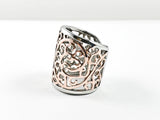 Elegant Filigree Butterfly Design Style Tall Two Tone Steel Ring