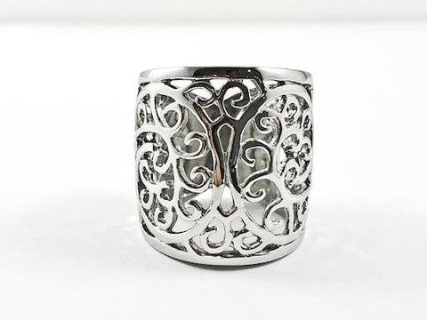Elegant Filigree Butterfly Design Style Tall Steel Ring