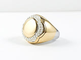 Modern Polished Design With Micro Pearl Flower Frame Two Tone Steel Ring