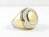 Modern Polished Design With Micro Pearl Flower Frame Two Tone Steel Ring