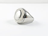 Modern Polished Design With Micro Pearl Flower Frame Steel Ring