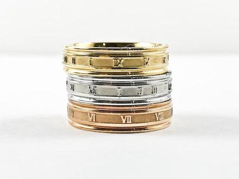 Casual Elegant Tricolor Stackable Numerical Pattern Steel Ring