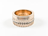 Modern Multi Row Unique Textured Design Eternity Band Pink Gold Tone Steel Ring