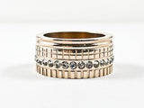 Modern Multi Row Unique Textured Design Eternity Band Pink Gold Tone Steel Ring